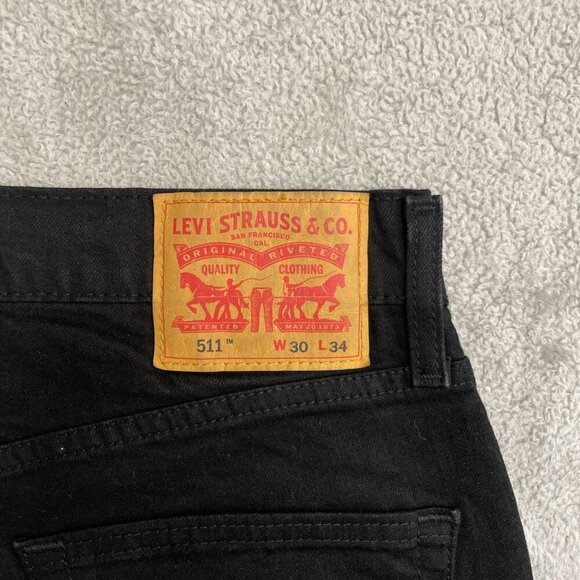 NEW Levis 511 Slim Straight Fit Jeans Men's W30 L34 Black Stretched - Picture 4 of 7